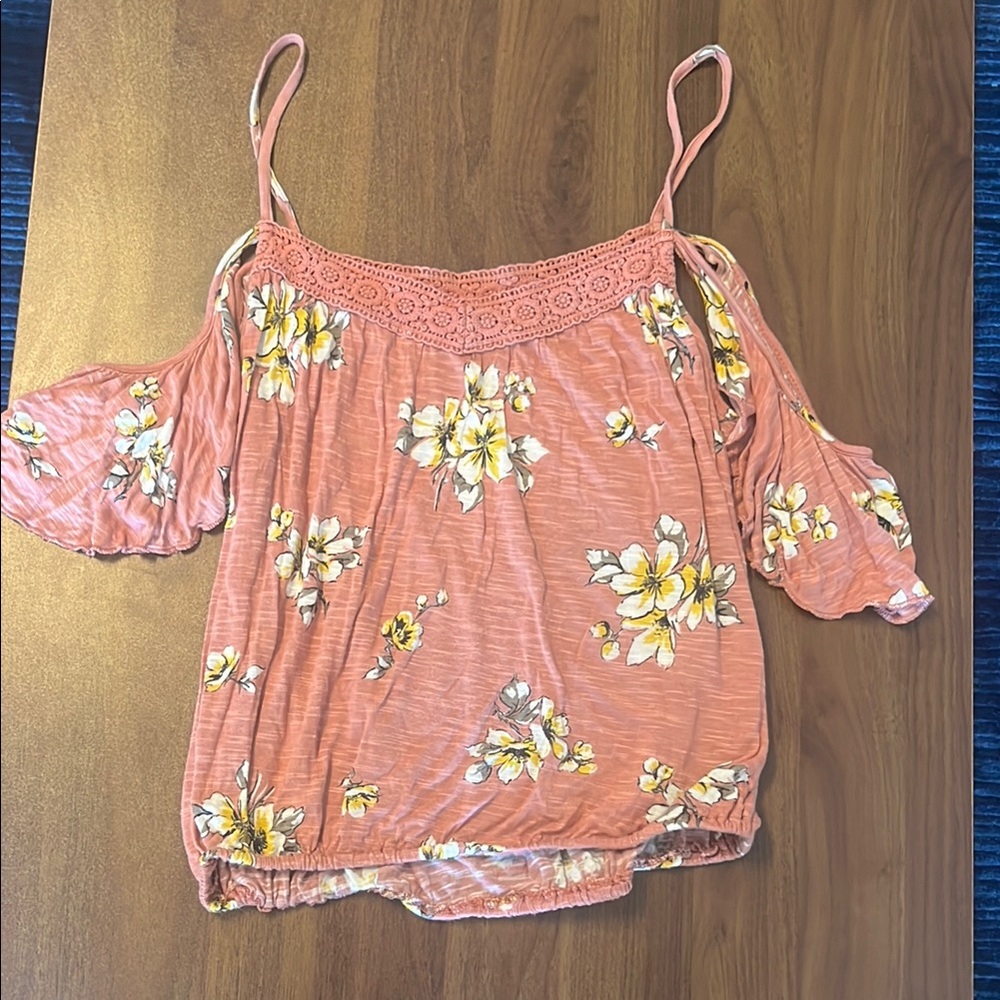 Aeropostale Pink Smocked Ruffled Blouse